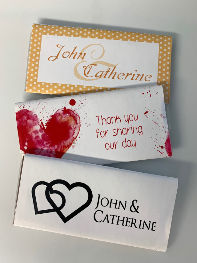 25 Wedding Chocolate Bars With Your Own Personal Design and Message on the Wrapper